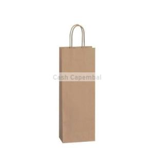 50 sacs bouteille kraft poignes torsades 14 x 8 x 39 cm